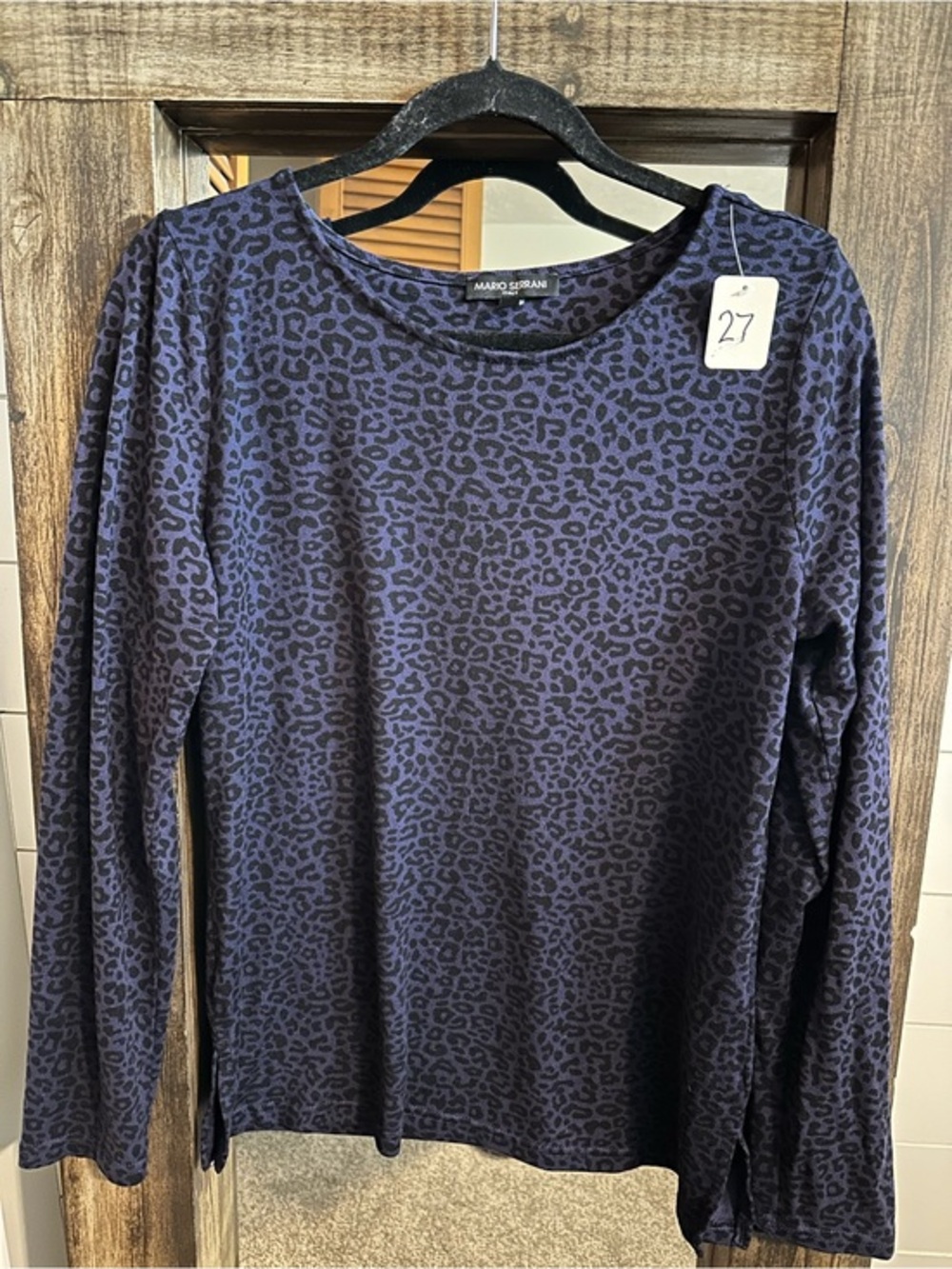 Mario Serrani Italy Women’s Blue Black Leopard Print Long Sleeve Knit Top M